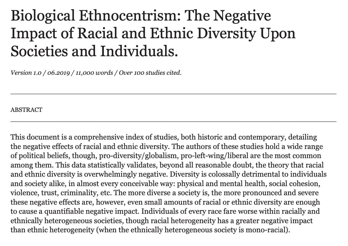 Biological Ethnocentrism: The Negative Impact of Racial and Ethnic Diversity Upon Societies and Individuals (2019) by ReadKaczynski