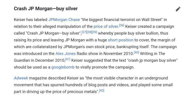 Wikipedia section on "Crash J.P. Morgan - buy silver"