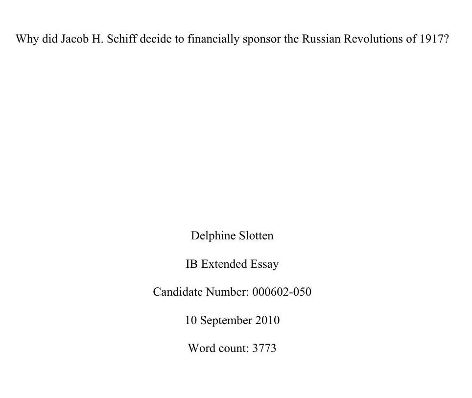 Why did Jacob H. Schiff decide to financially sponsor the Russian Revolutions of 1917? (2010) by Delphine Slotten
