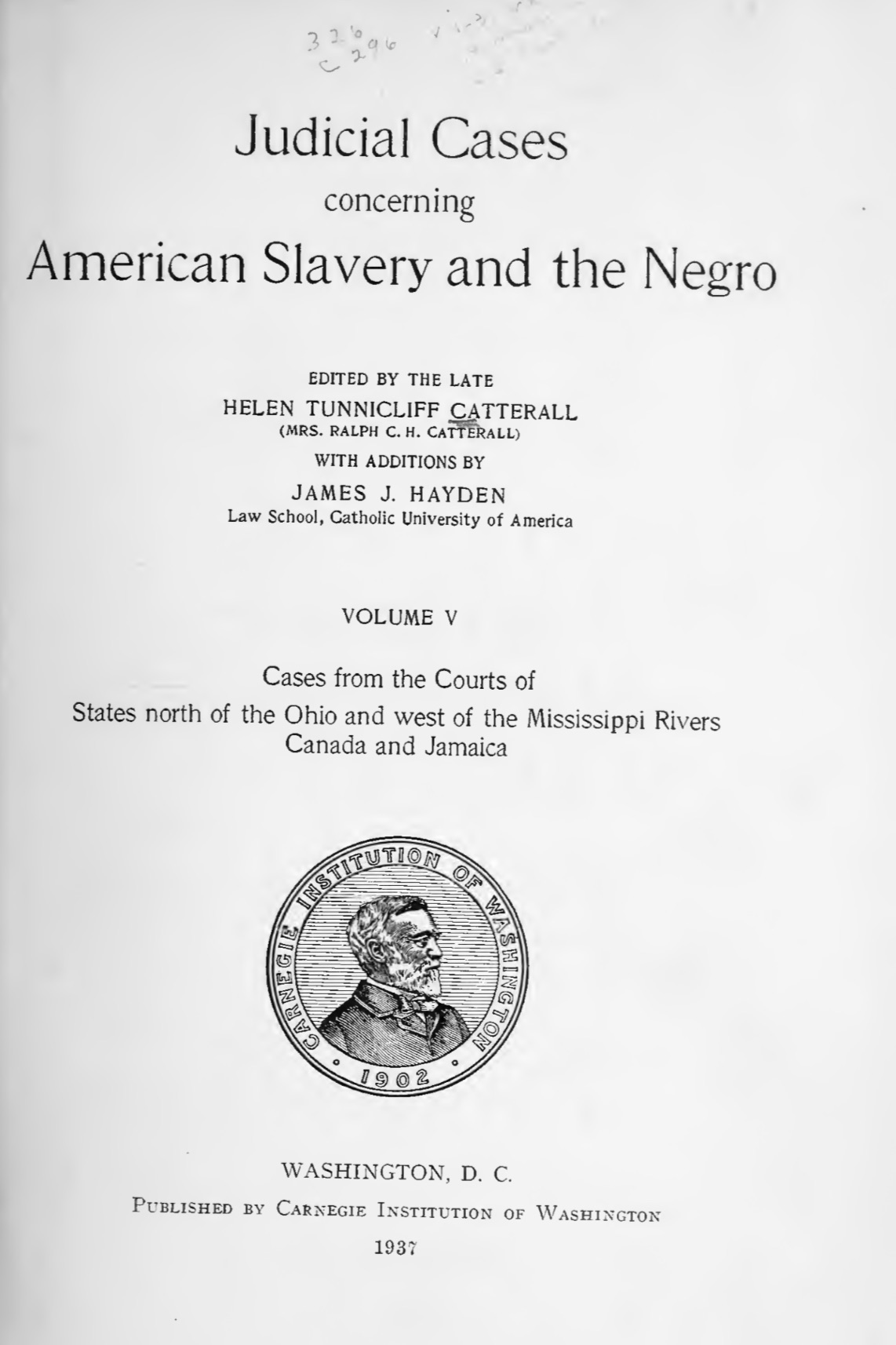Judicial cases concerning American slavery and the Negro - V Cover