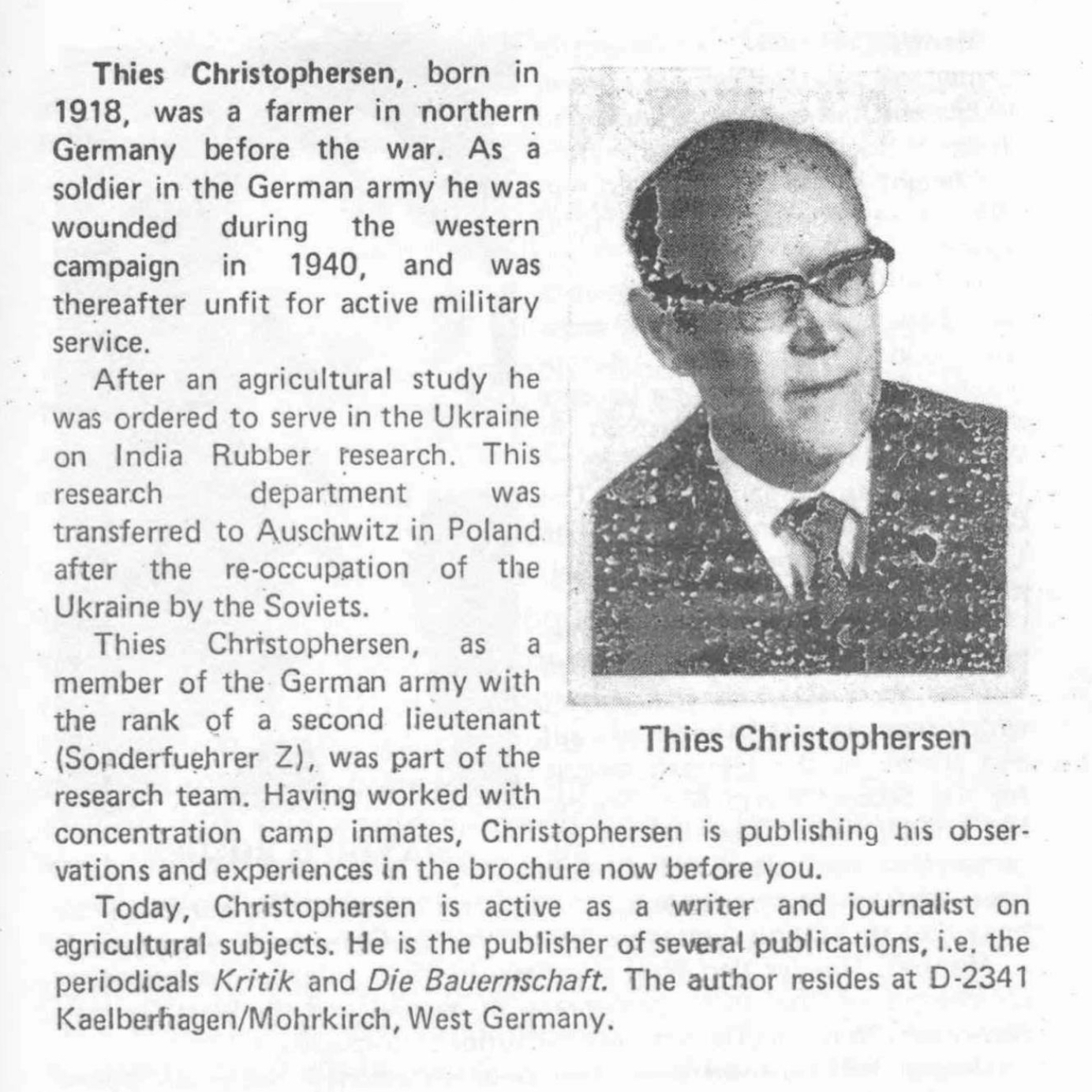 Biography of Thies Christophersen page