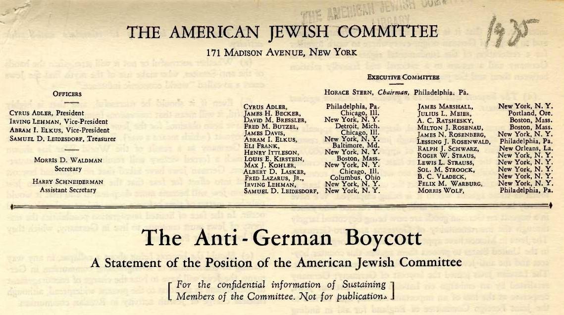 The Jewish Anti-German Boycott (1935) by The American Jewish Committee