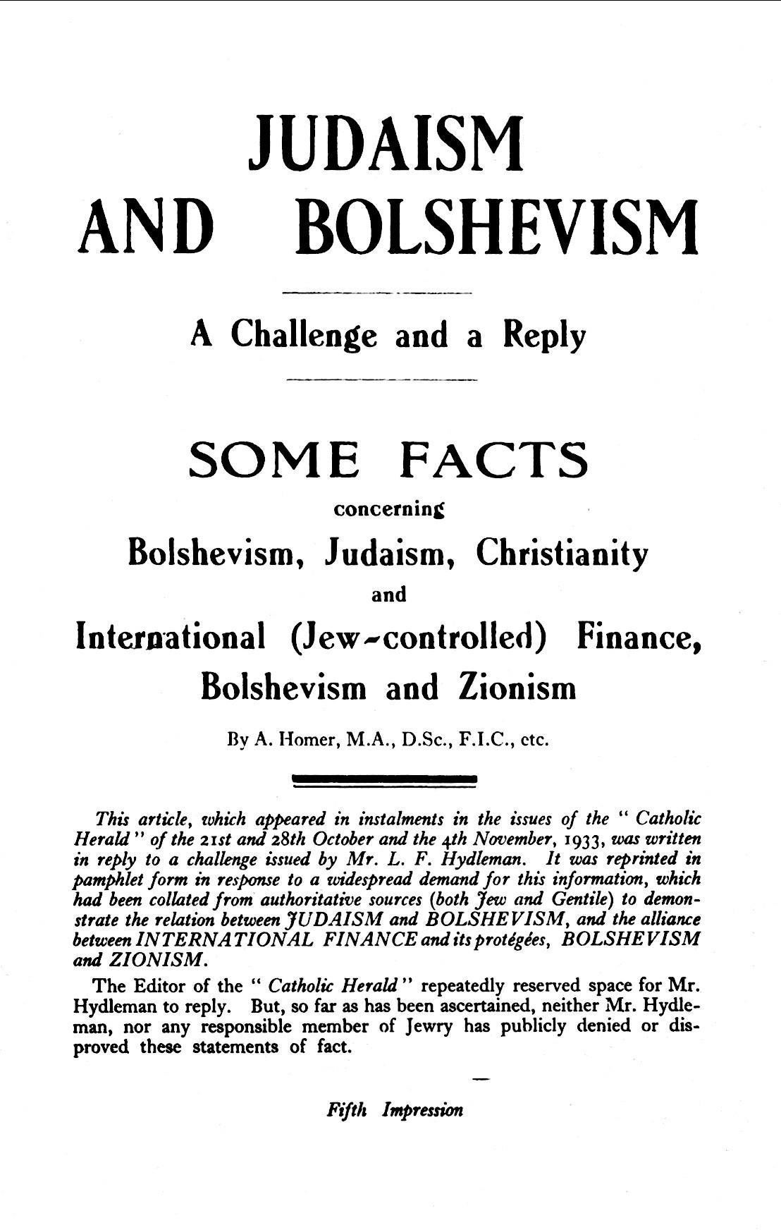 Some Facts Concerning Bolshevism, Judaism, Christianity (1933) by A. Homer