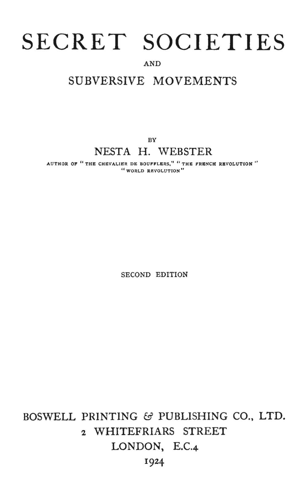 Secret Societies and Subversive Movements (1924) by Nesta Helen Webster
