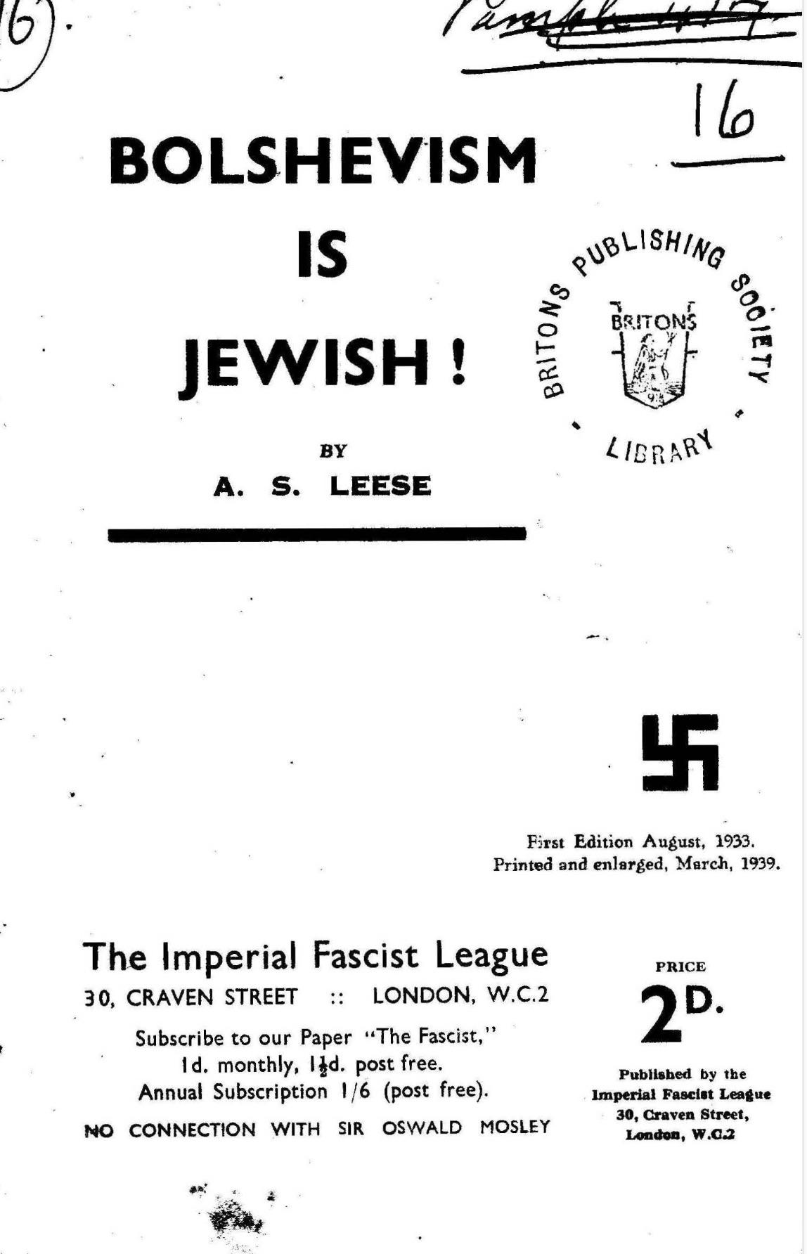 Bolshevism Is Jewish! (1933) by Arnold Spencer Leese
