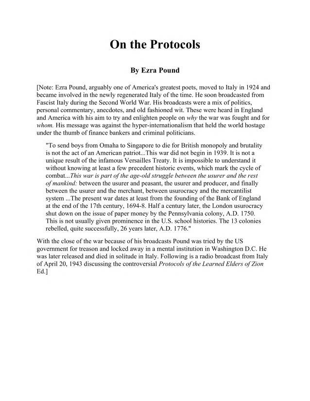 On the Protocols (1943) by Ezra Pound