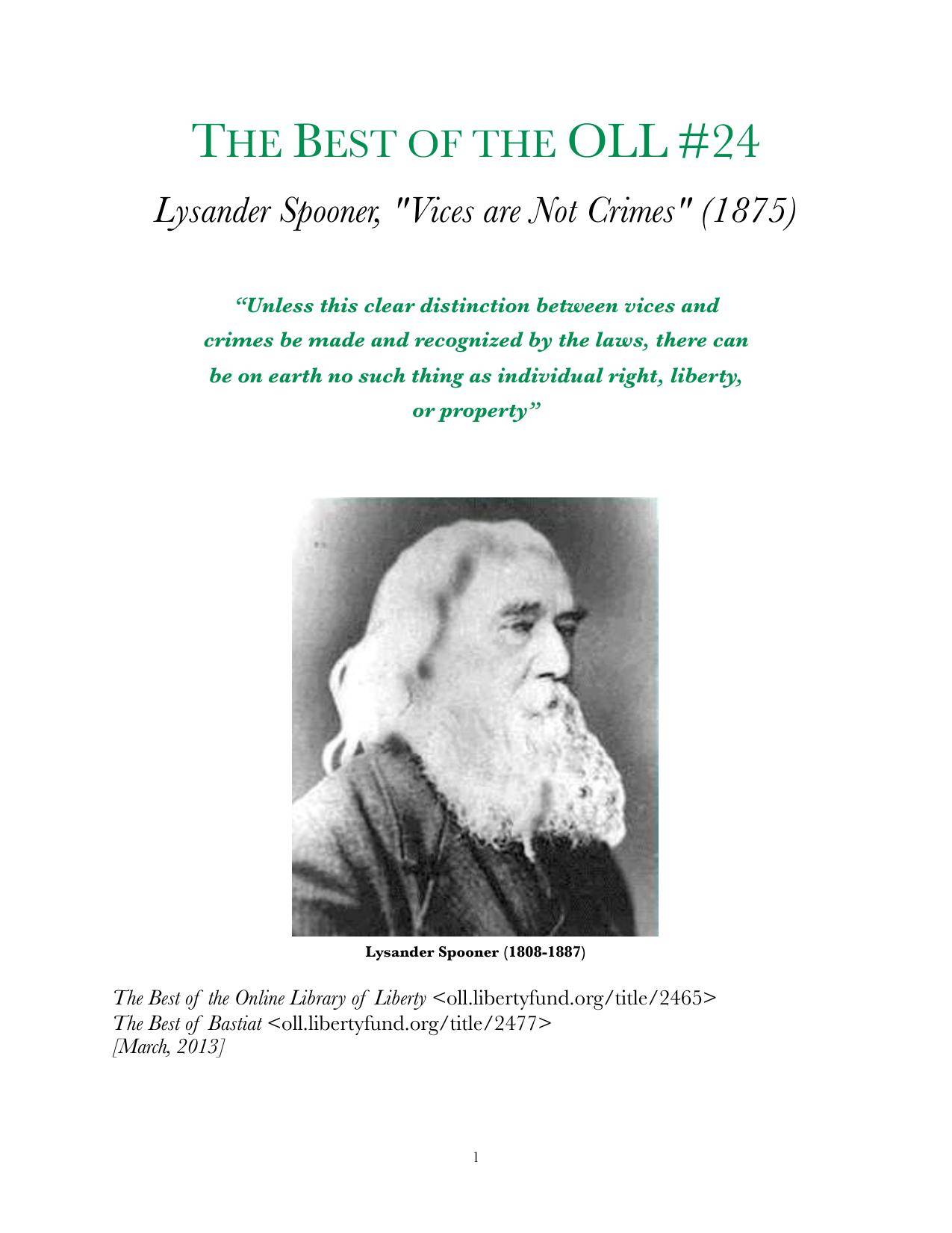Vices are not Crimes (1875) by Lysander Spooner