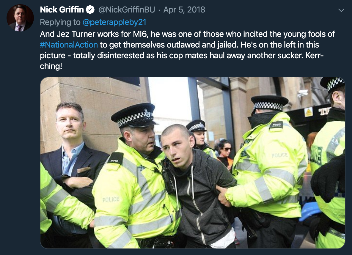 Nick Griffin tweet about Jeremy Bedford (Jez) Turner