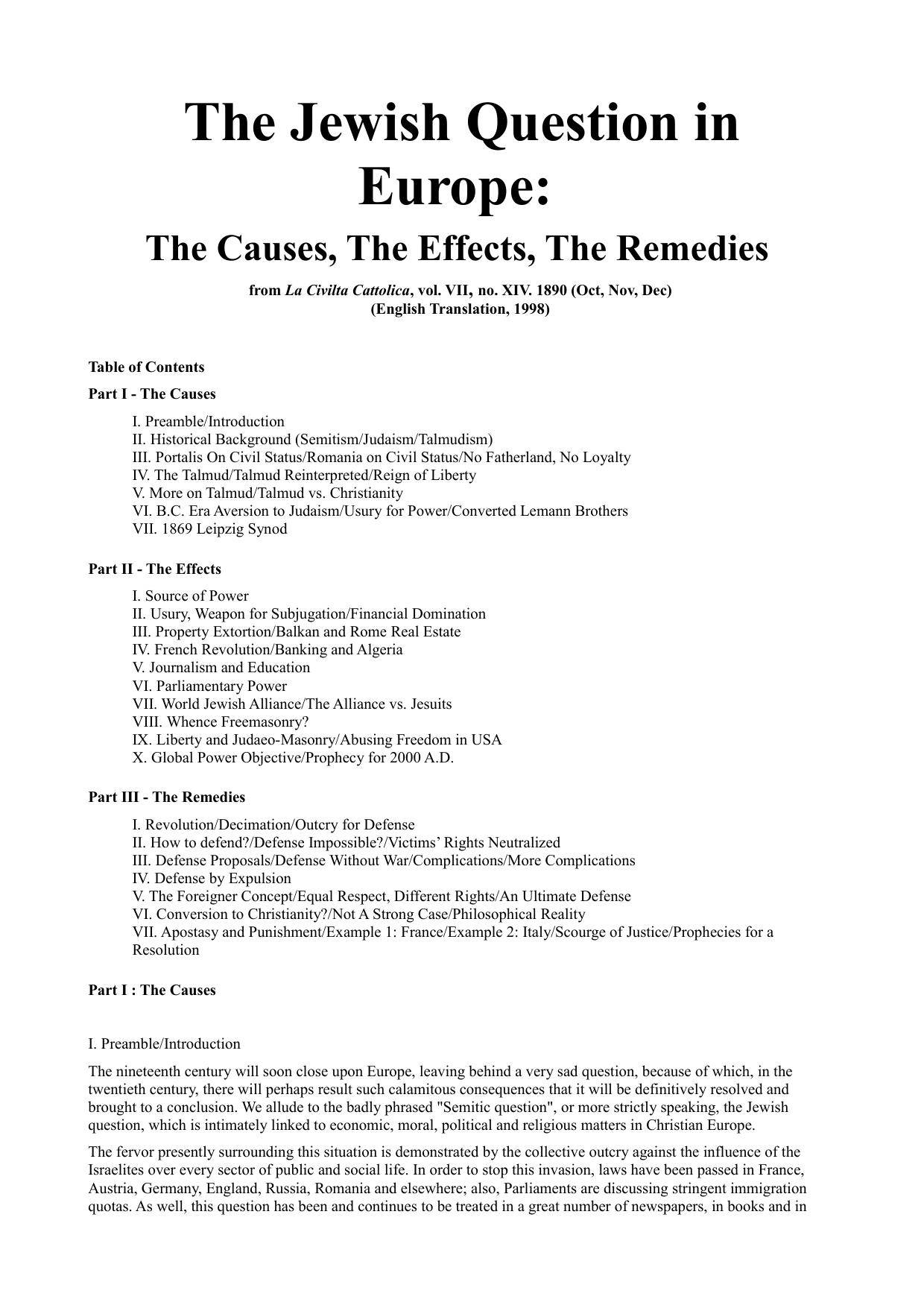 The Jewish Question in Europe: The Causes, The Effects, The Remedies (1890) by The Jewish Question in Europe