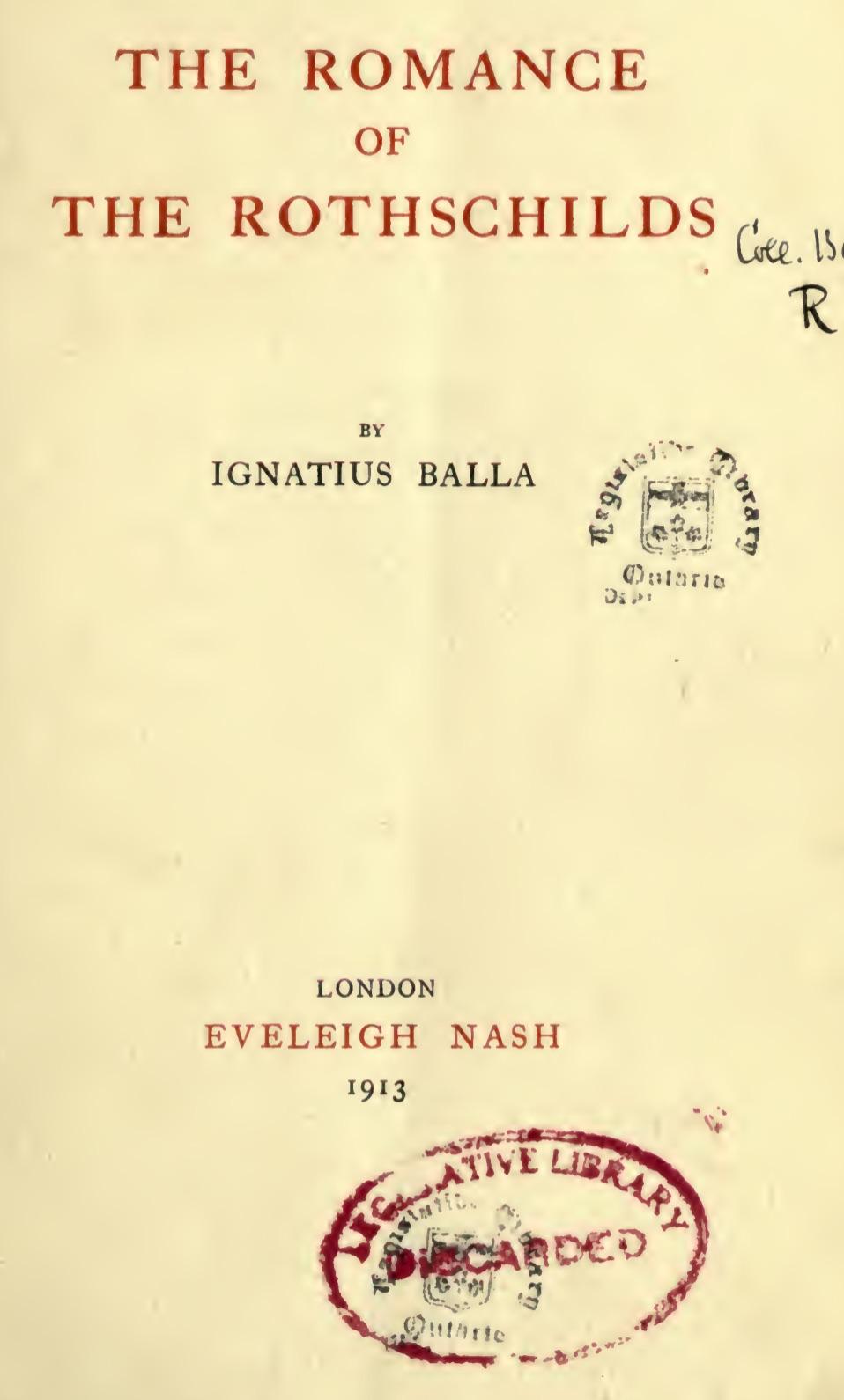 The Romance of the Rothschilds (1913) by Ignatius Balla