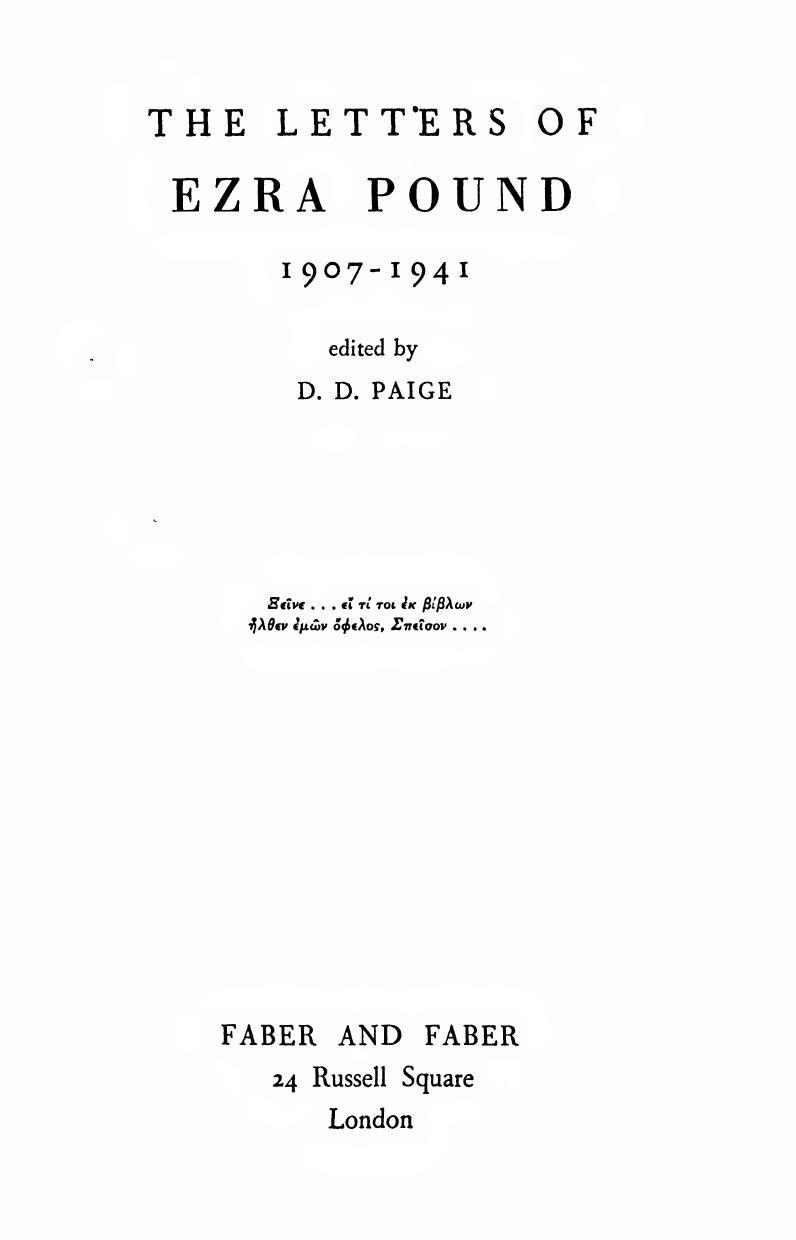 The Letters of Ezra Pound: 1907-1941 (1950) by D. D. Paige