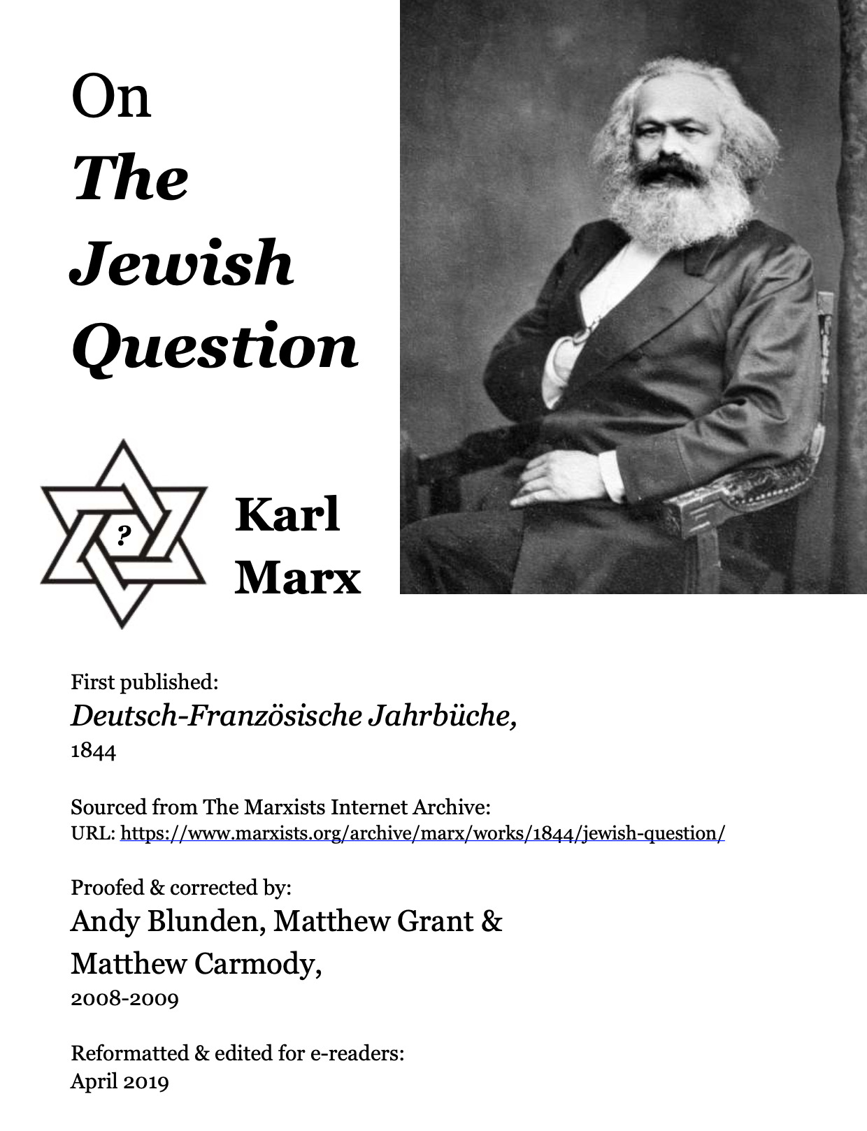 On the Jewish Question (1844) by Marx, Karl, 1818-1883