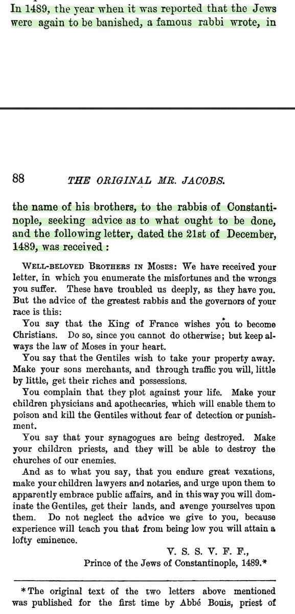 The Constantinople Letter of 1489 as published in The Original Mr Jacobs - A Startling Exposé (1888) by Telemachus Thomas Timayenis